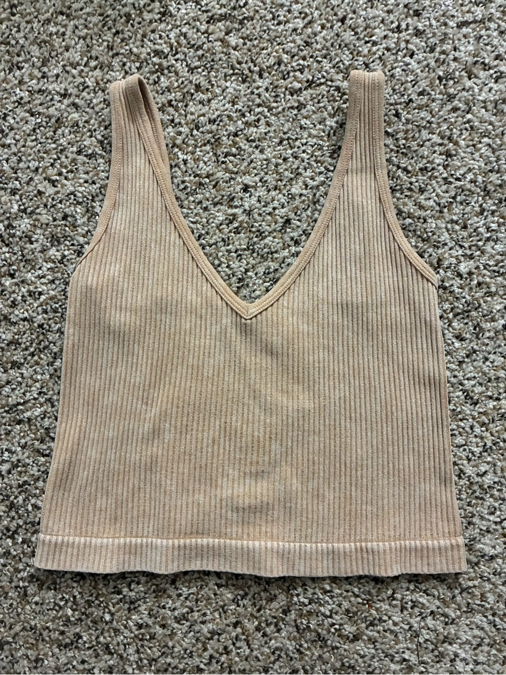 Aura Ribbed V-Neck Tank Top in Beige